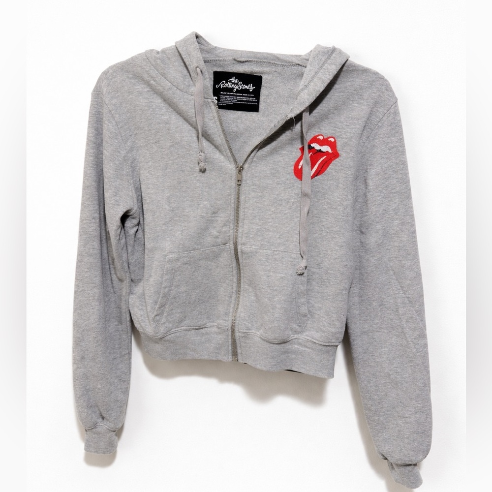 ROLLING STONES CROPPED HOODIE FULL ZIP UP PAC SUN SIZE SMALL WOMENS sweatshirt
